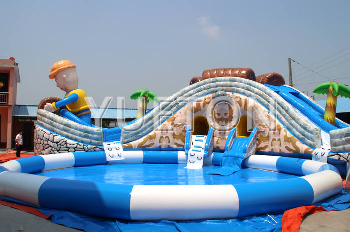 Jungle Adventure Bear Inflatable water slide with pool